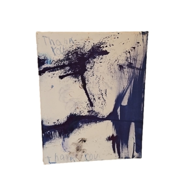 Hand Crafted Thank you Painting 8"x 10" on white upcycled canvas Blue Floral Art - Picture 4 of 12